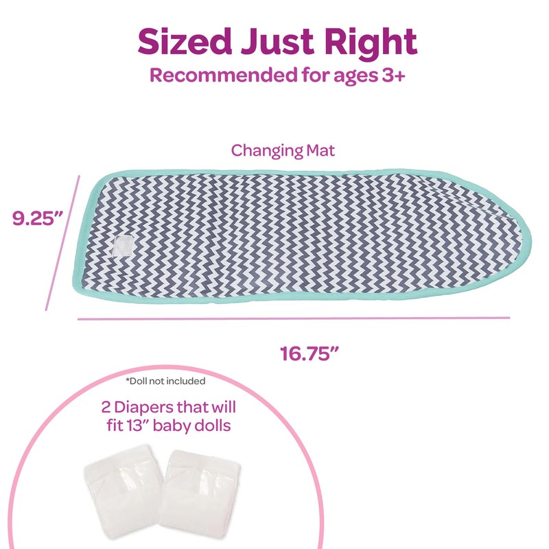 Adora Baby Doll Diaper Bag with Sturdy Straps, Includes Changing Mat and 2 Doll Diapers (Fits 13" Dolls), for Ages 3+ - Zig Zag Print - Image 4